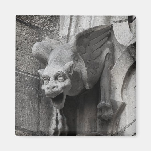 Winged Gothic Gargoyle Black & White Square Magnet (Voorkant)