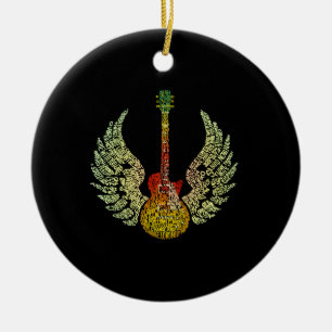 WInged Guitar Words Keramisch Ornament