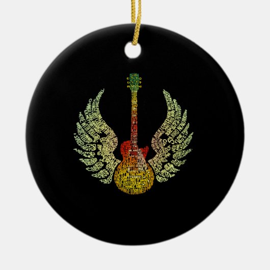 WInged Guitar Words Keramisch Ornament (Voorkant)