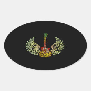 WInged Guitar Words Ovale Sticker