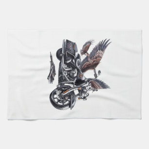 Winged Harley-Davidson Motorcycle Watercolor Illus Theedoek