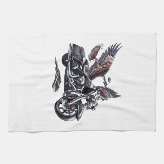 Winged Harley-Davidson Motorcycle Watercolor Illus Theedoek (Horizontaal)