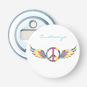 Winged Hippie Peace Symbol Thunder_Cove Button Flesopener