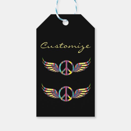 Winged Hippie Peace Symbol Thunder_Cove Cadeaulabel (Voorkant)