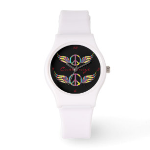 Winged Hippie Peace Symbol Thunder_Cove Horloge