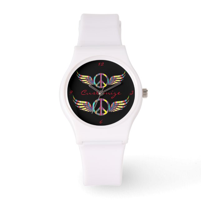 Winged Hippie Peace Symbol Thunder_Cove Horloge (Voorkant)