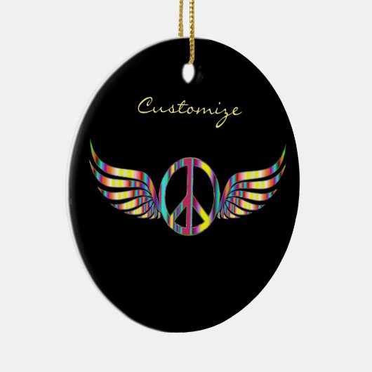 Winged Hippie Peace Symbol Thunder_Cove Keramisch Ornament (Rechts)