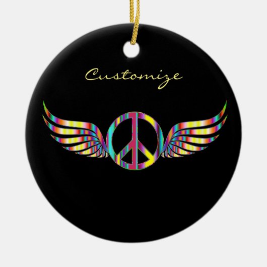 Winged Hippie Peace Symbol Thunder_Cove Keramisch Ornament (Voorkant)