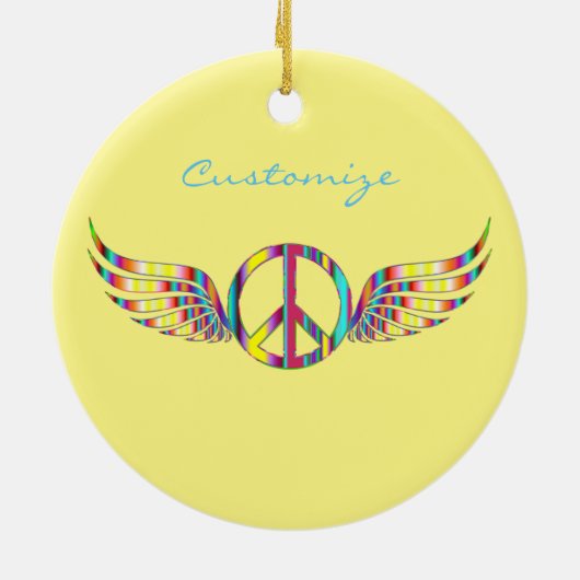 Winged Hippie Peace Symbol Thunder_Cove Keramisch Ornament (Achterkant)