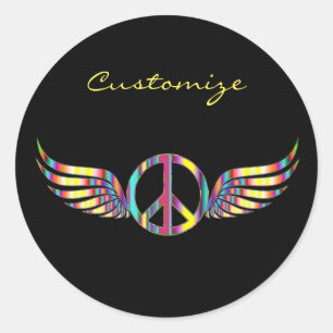 Winged Hippie Peace Symbol Thunder_Cove Ronde Sticker