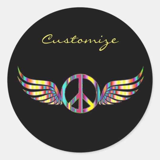 Winged Hippie Peace Symbol Thunder_Cove Ronde Sticker (Voorkant)