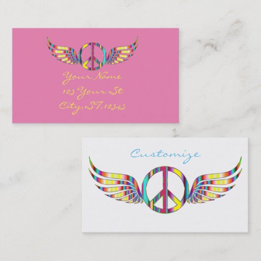 Winged Hippie Peace Symbol Thunder_Cove Visitekaartje (Voorkant / Achterkant)
