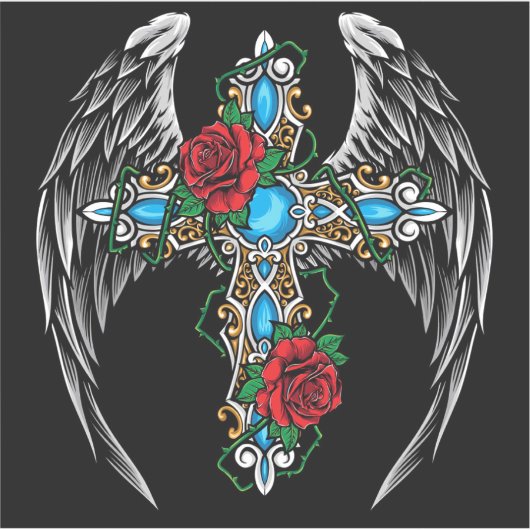 Winged kruis met rode rozen sticker (Voorkant)