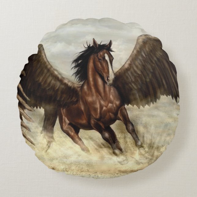 Winged Pegasus Rond Kussen (Voorkant)