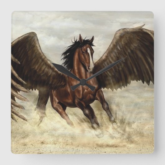 Winged Pegasus Vierkante Klok (Voorkant)