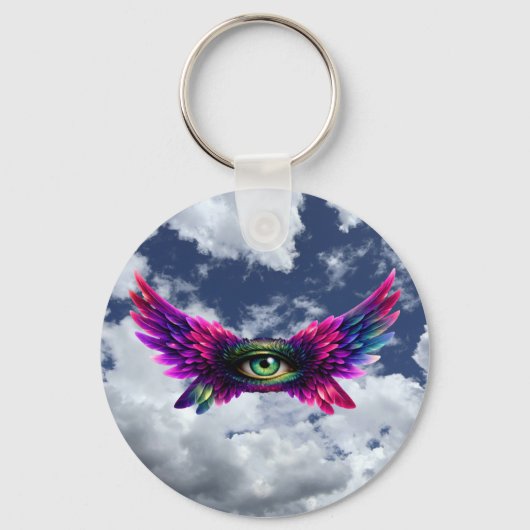 Winged Protection Eye – Round Intention Keychain (Voorkant)
