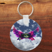 Winged Protection Eye – Round Intention Keychain (Voorkant)