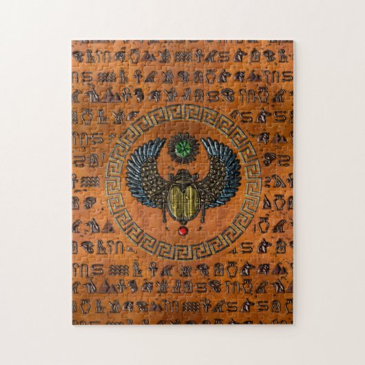 Winged Scarab /W Pareltjes & Egyptische Hieroglyph Legpuzzel (Verticaal)