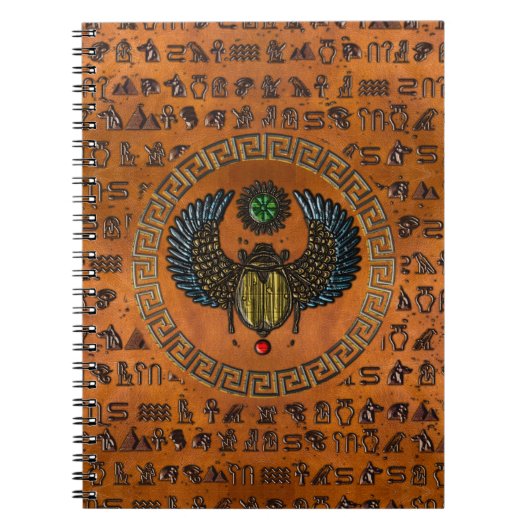 Winged Scarab /W Pareltjes & Egyptische Hieroglyph Notitieboek (Voorkant)