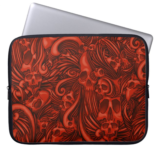 Winged Skull Gothic Illustratie Laptop Sleeve (Voorkant)