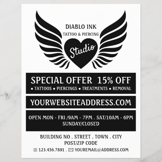 Winged Tattoo, Tattoo & body Piercing Studio Flyer (Voorkant)