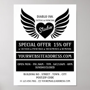 Winged Tattoo, Tattoo & body Piercing Studio Poster