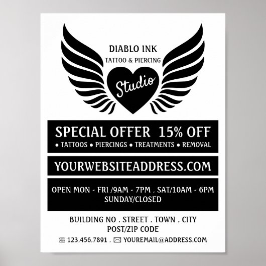Winged Tattoo, Tattoo & body Piercing Studio Poster (Voorkant)