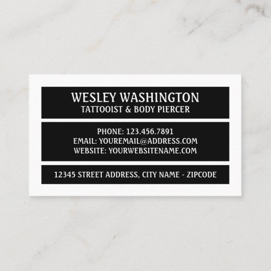 Winged Tattoo van het hart, tatoïst en borst Visitekaartje (Achterkant)