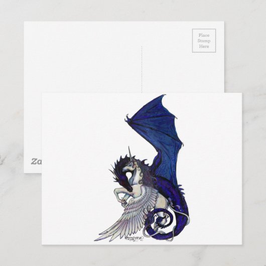 WINGED unicorn en Dragon Briefkaart (Voorkant / Achterkant)