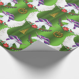 Winged Unicorn Green Kerstmis Cadeaupapier