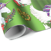 Winged Unicorn Green Kerstmis Cadeaupapier (Rol Hoek)
