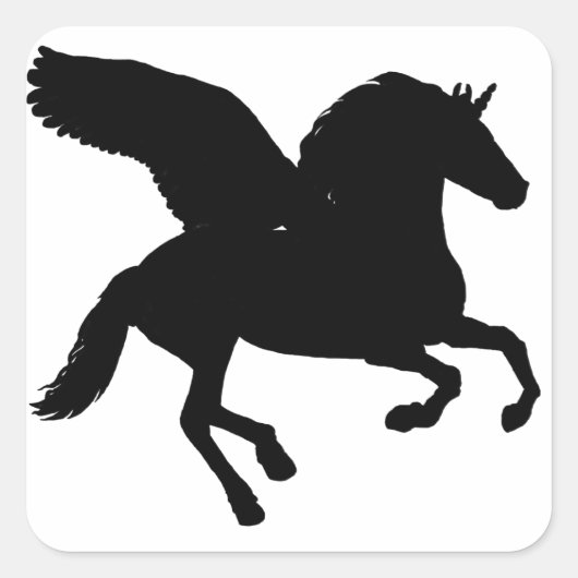Winged Unicorn Silhouette Vierkante Sticker (Voorkant)