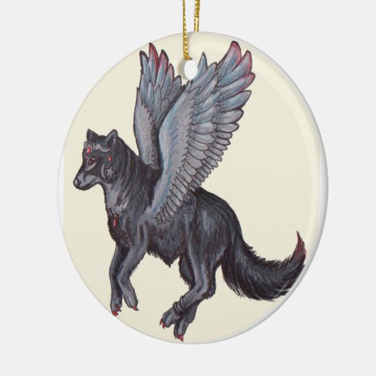 Winged Wolf Keramisch Ornament (Links)