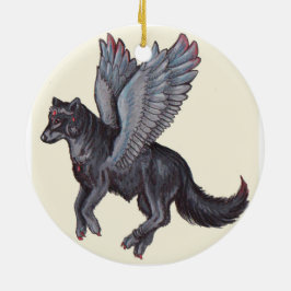 Winged Wolf Keramisch Ornament