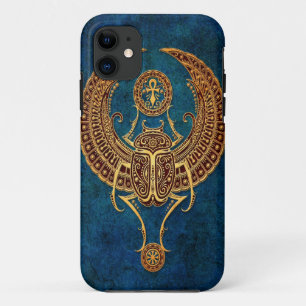 Wingel Egyptian Scarab Beetle met Ankh - blauw iPhone 11 Hoesje
