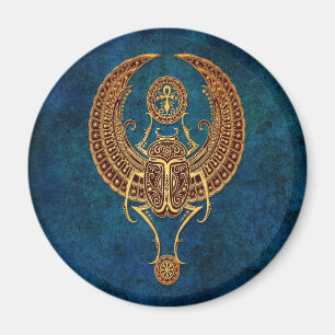 Wingel Egyptian Scarab Beetle met Ankh - blauw Magneet