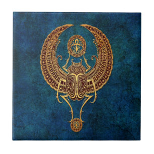 Wingel Egyptian Scarab Beetle met Ankh - blauw Tegeltje