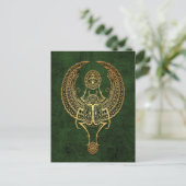 Wingel Egyptian Scarab Beetle met Ankh over Groen Briefkaart (Staand voorkant)