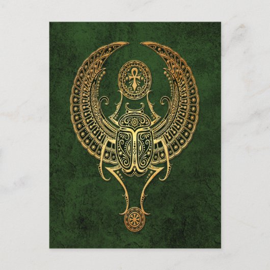 Wingel Egyptian Scarab Beetle met Ankh over Groen Briefkaart (Voorkant)