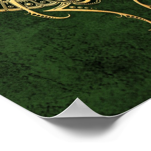 Wingel Egyptian Scarab Beetle met Ankh over Groen Poster (Hoek)