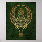Wingel Egyptian Scarab Beetle met Ankh over Groen Poster (Voorkant)