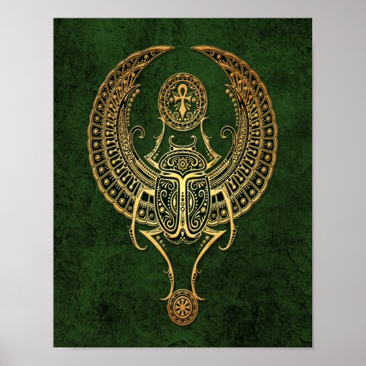 Wingel Egyptian Scarab Beetle met Ankh over Groen Poster (Voorkant)