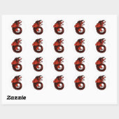 Wingel Red en Black Dragon Number 6 Six Ronde Sticker (Vel)