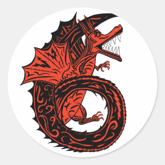 Wingel Red en Black Dragon Number 6 Six Ronde Sticker (Voorkant)