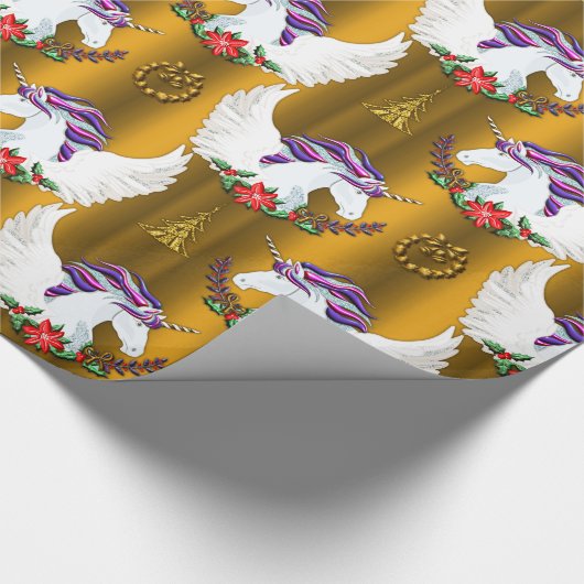 Wingel Unicorn Gold Kerstmis Cadeaupapier (Hoek)