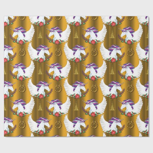 Wingel Unicorn Gold Kerstmis Cadeaupapier (Vlak)