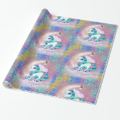 Wingel Unicorns en regenbooglitter Roze Cadeaupapier (Uitgerold)