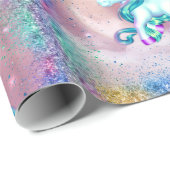 Wingel Unicorns en regenbooglitter Roze Cadeaupapier (Rol Hoek)