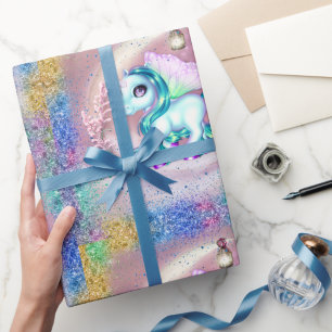 Wingel Unicorns en regenbooglitter Roze Cadeaupapier