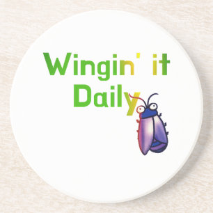 Wingin It Dagelijkse Grappige Bug Humor Zandsteen Onderzetter